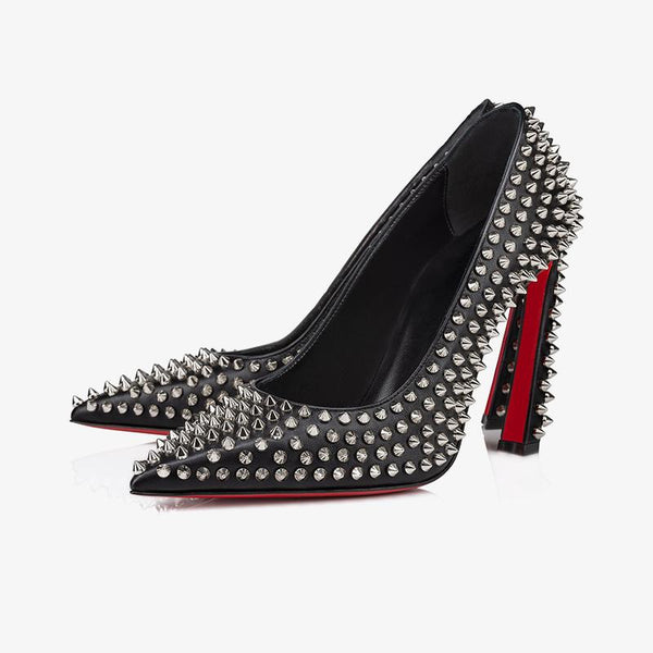 Unique Black Leather Pumps with Spiked - ARNO CONTI