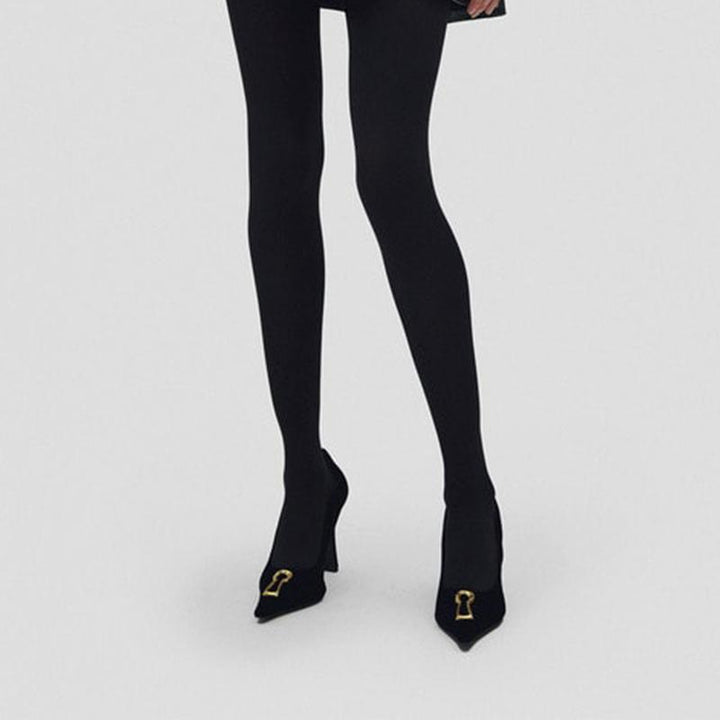 Black Suede Pumps with Gold Keyhole - Arno Conti Shoe