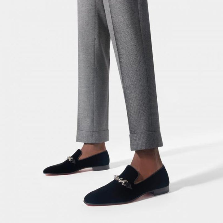 Chain Strap Loafers Men Slip-on Velvet Black - ARNO CONTI