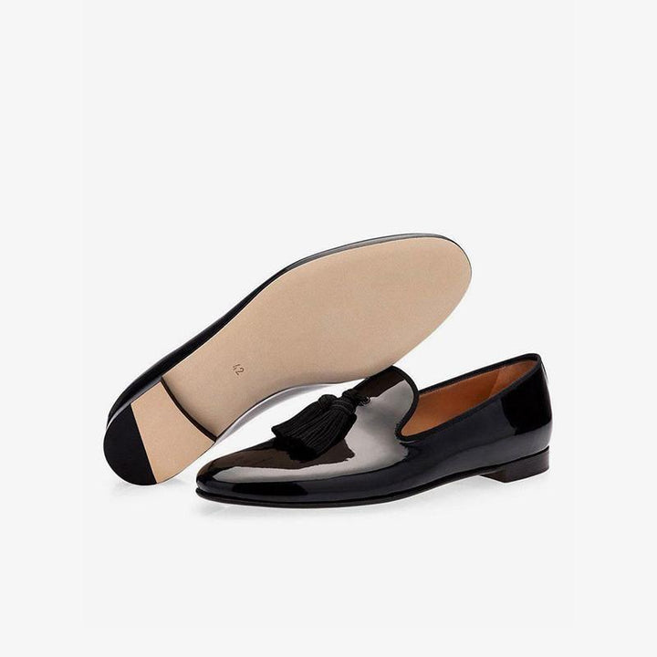 Men's Black Patent Leather Tassel Loafers - Arno Conti Shoe