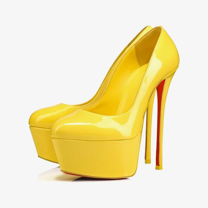 Yellow Patent Leather Pump with 140mm Heel - ARNO CONTI