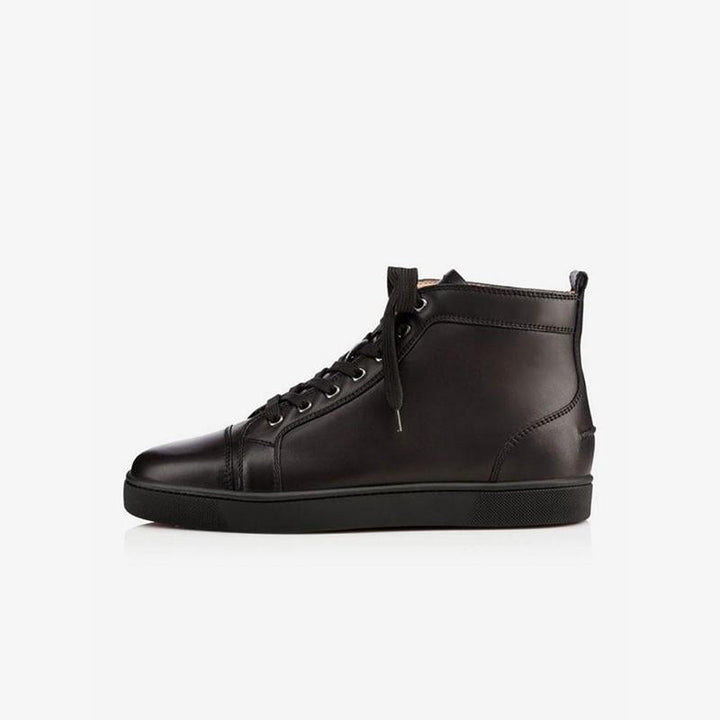 Black Leather Plain Lace Up Sneakers - ARNO CONTI