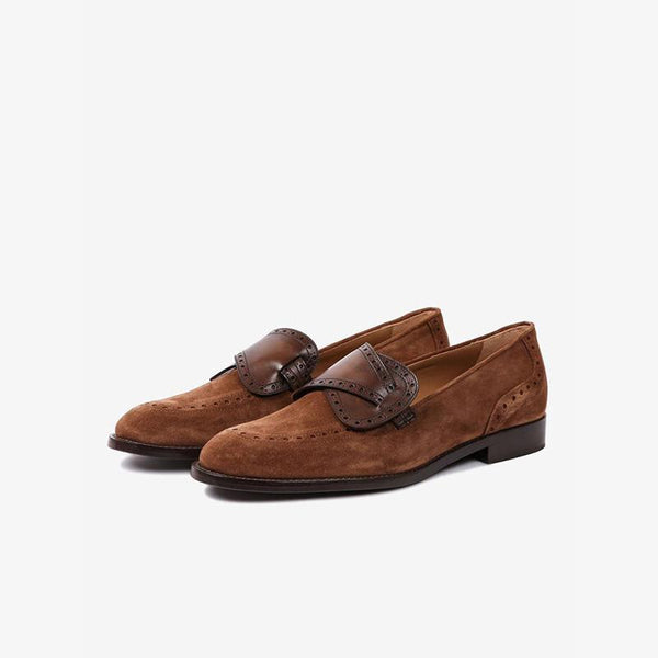 Elegant Suede Loafers with Decorative Straps - Arno Conti Shoe