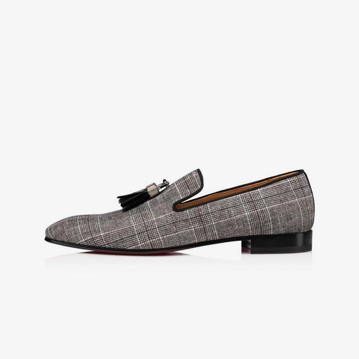 Plaid Men Loafers Metal Tassel Shoes Calf - ARNO CONTI