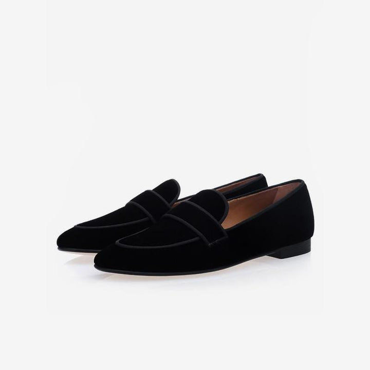 Sophisticated Black Velvet Slip-On Loafers - Arno Conti Shoe