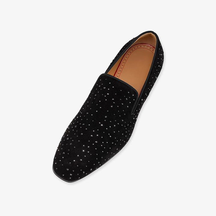 Velvet Black Rihestone Mens Slip On Loafers - ARNO CONTI
