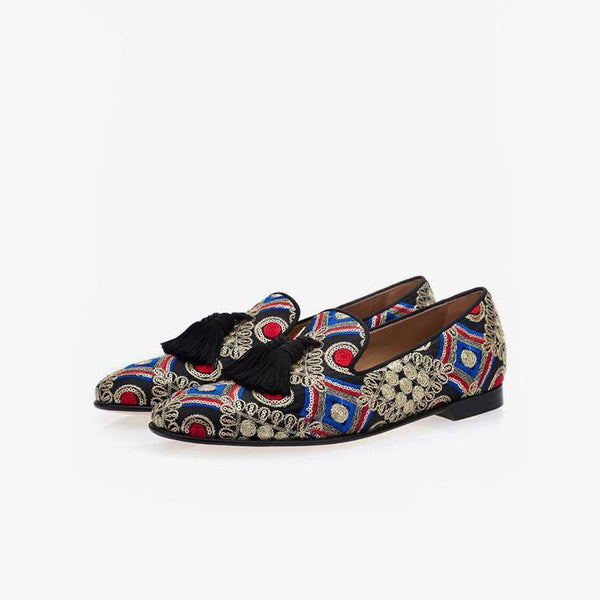 Mens Embroidered Loafers with Tassels - Arno Conti Shoe