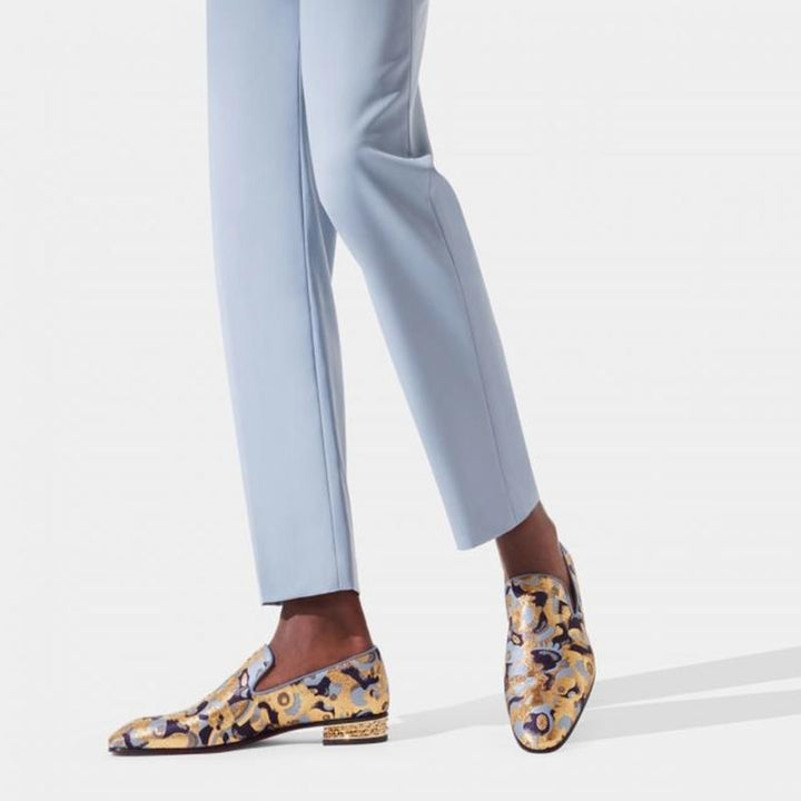 Stud-heel Loafers Flat Nylon Golden Printing Leather - ARNO CONTI