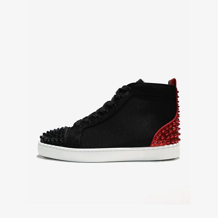 Round Toe Black Red Studs Sneakers - ARNO CONTI
