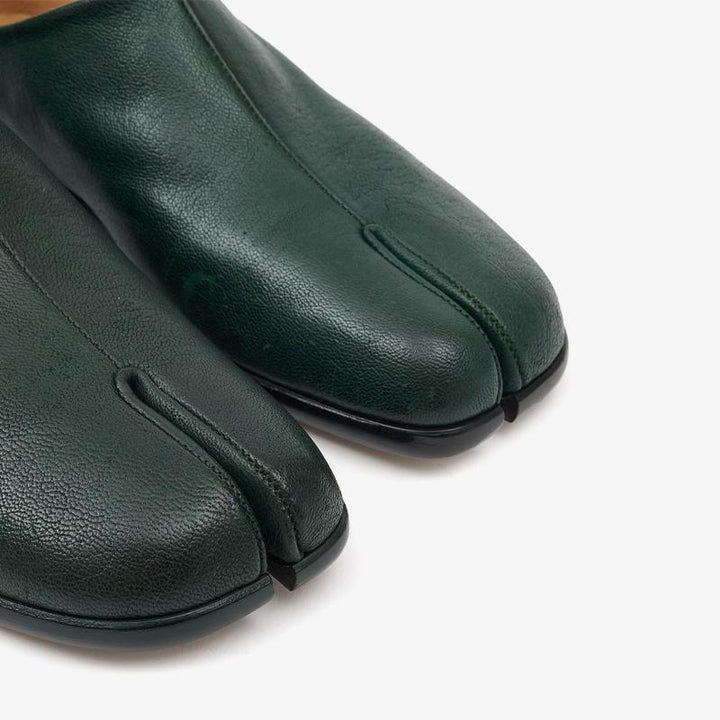 Split-Toe Dark Green Leather Loafers - Arno Conti Shoe