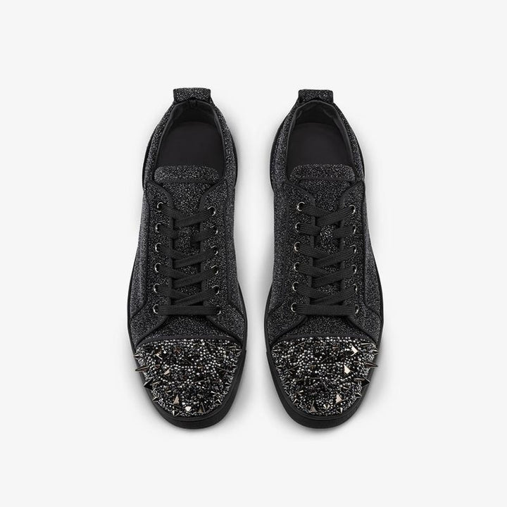 Studded Glitter Calf Leather Sneakers - ARNO CONTI