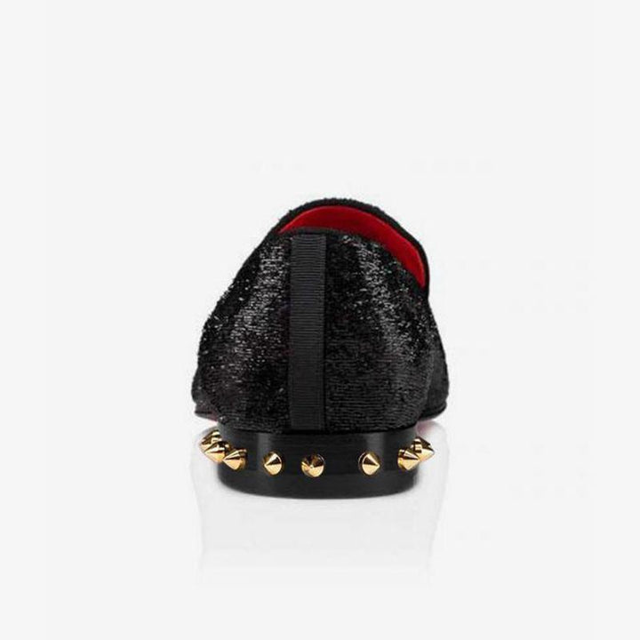 Black Velvet Loafers with Studs - ARNO CONTI
