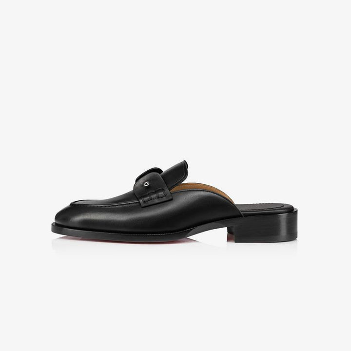 Black Leather Backless Collar Pin Loafer - ARNO CONTI