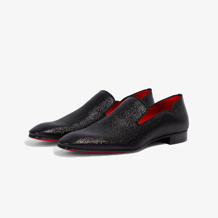 Black Flat Glitter Calf Loafers - ARNO CONTI