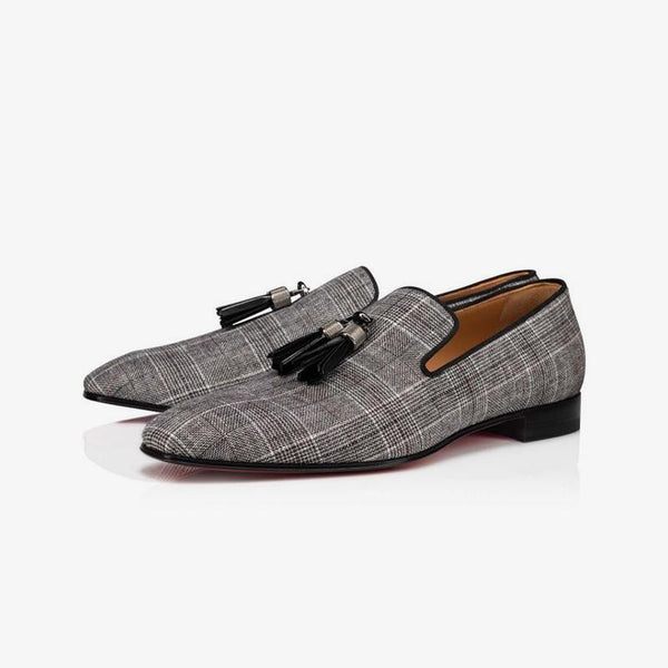 Plaid Men Loafers Metal Tassel Shoes Calf - ARNO CONTI