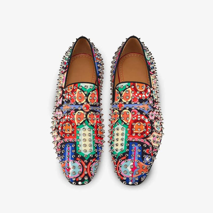 Multi-color Spiked Printed Loafers Shoes Floral - ARNO CONTI