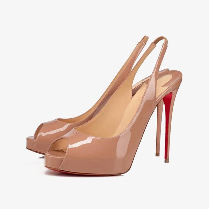 Nude Patent Leather Slingback 120mm Pump - ARNO CONTI