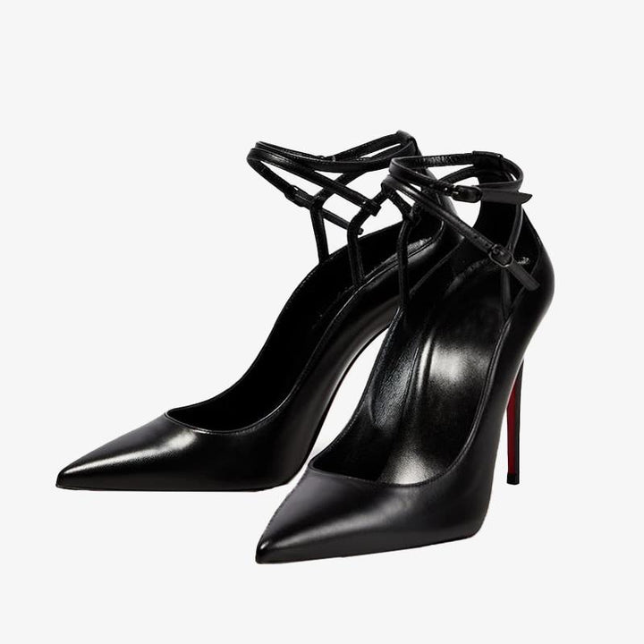 Black Leather Ankle Strap Pumps - ARNO CONTI