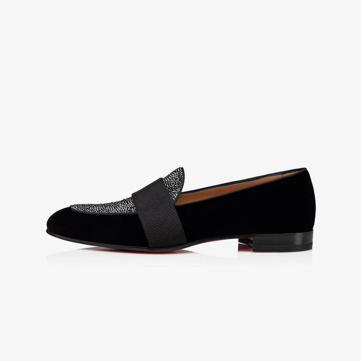 Glitter Rhinestone Strap Loafers Velvet Leather - ARNO CONTI