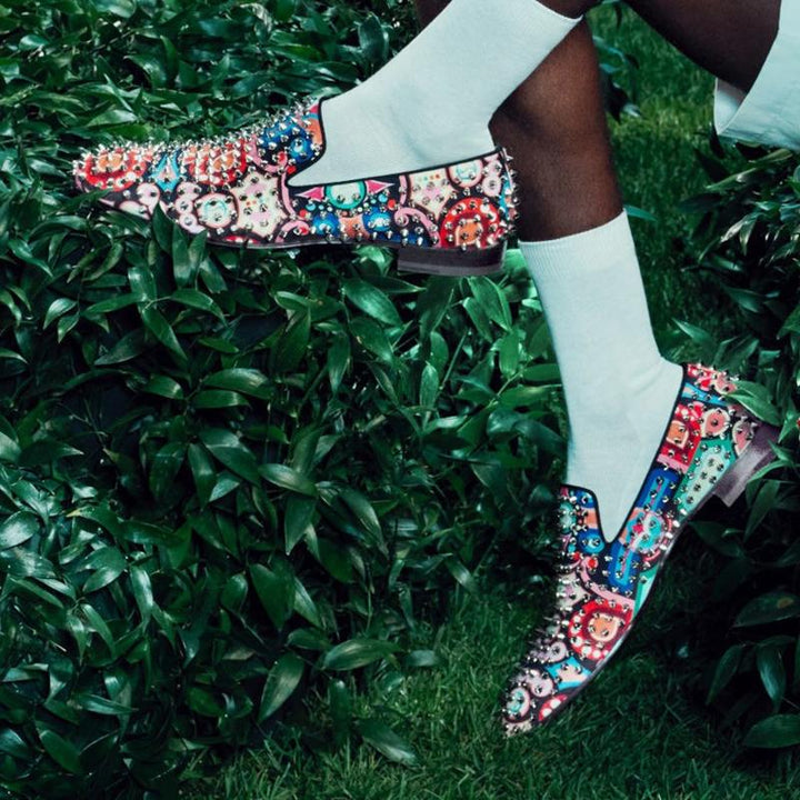 Multi-color Spiked Printed Loafers Shoes Floral - ARNO CONTI