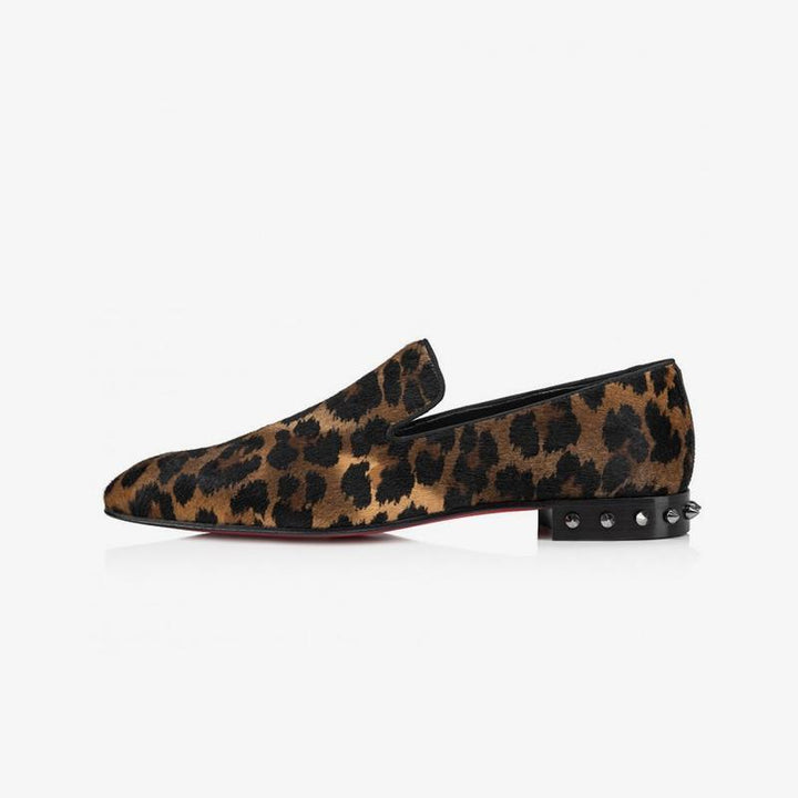 Leopard Slip-On Men Flat Loafers Studs - ARNO CONTI