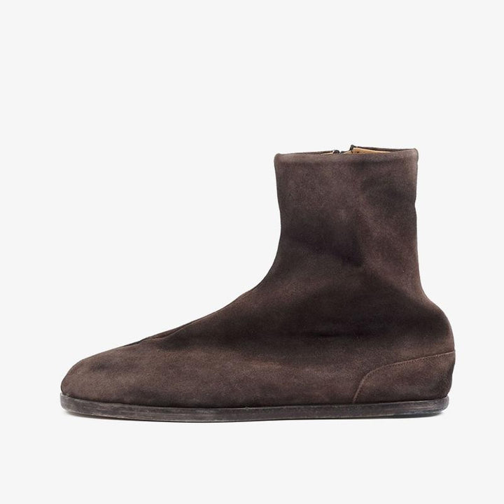 Brown Split-Toe Suede Flat Boots - Arno Conti Shoe