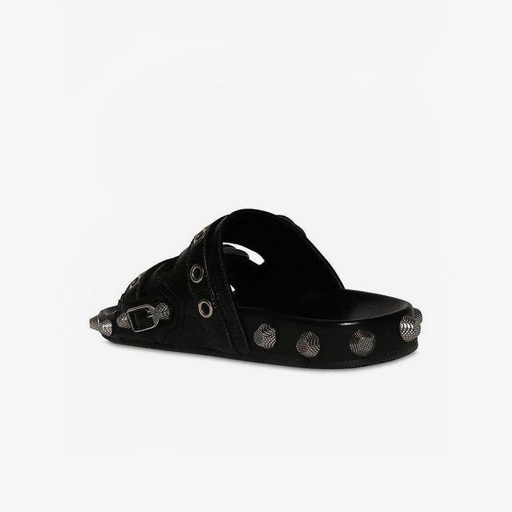Black Open Toe Rivets Sandals - ARNO CONTI