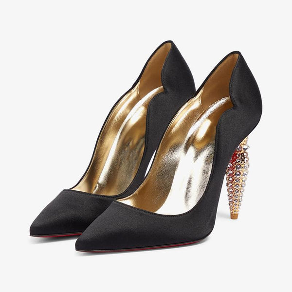 Silk Satin Heart Pumps with Crystal Heels - ARNO CONTI