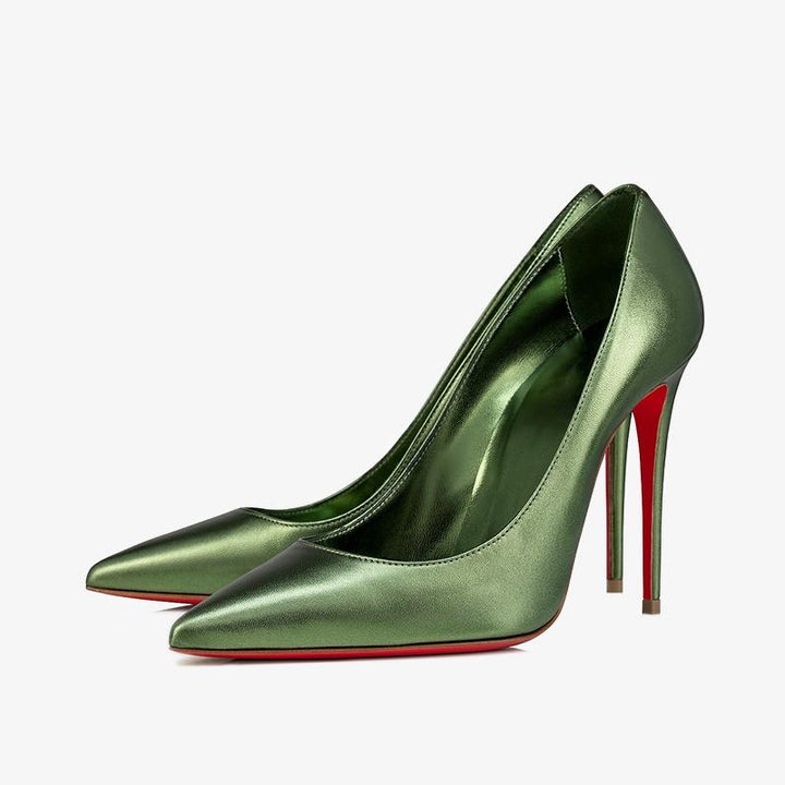 Green Laminated Leather Pointed Toe Pumps - ARNO CONTI