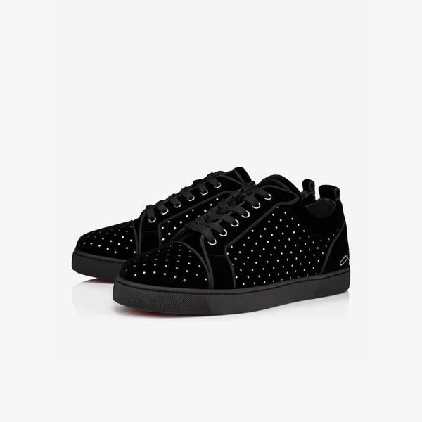 Velvet Black Strass Leather Sneakers - ARNO CONTI