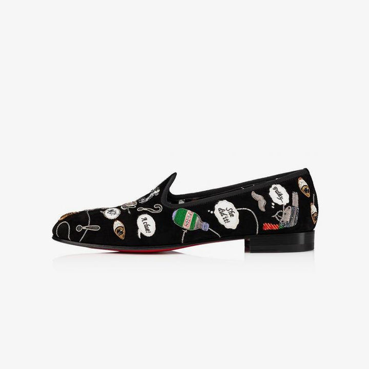 Men Embroidered Graffiti Loafers Suede Black - ARNO CONTI