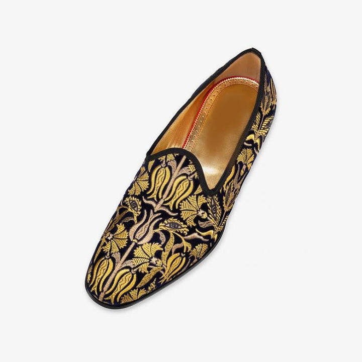 Velvet Slip-ons Men Gold Embroidered Loafers - ARNO CONTI