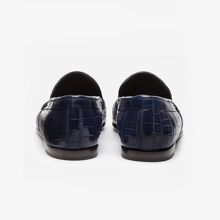 Blue Calf Croc-Embossed Loafers - Arno Conti Shoe