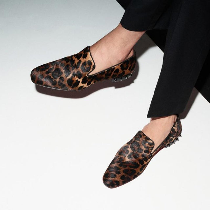 Leopard Slip-On Men Flat Loafers Studs - ARNO CONTI