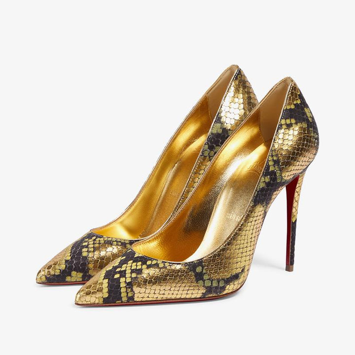 Golden Metallic Snake Print Pump - ARNO CONTI