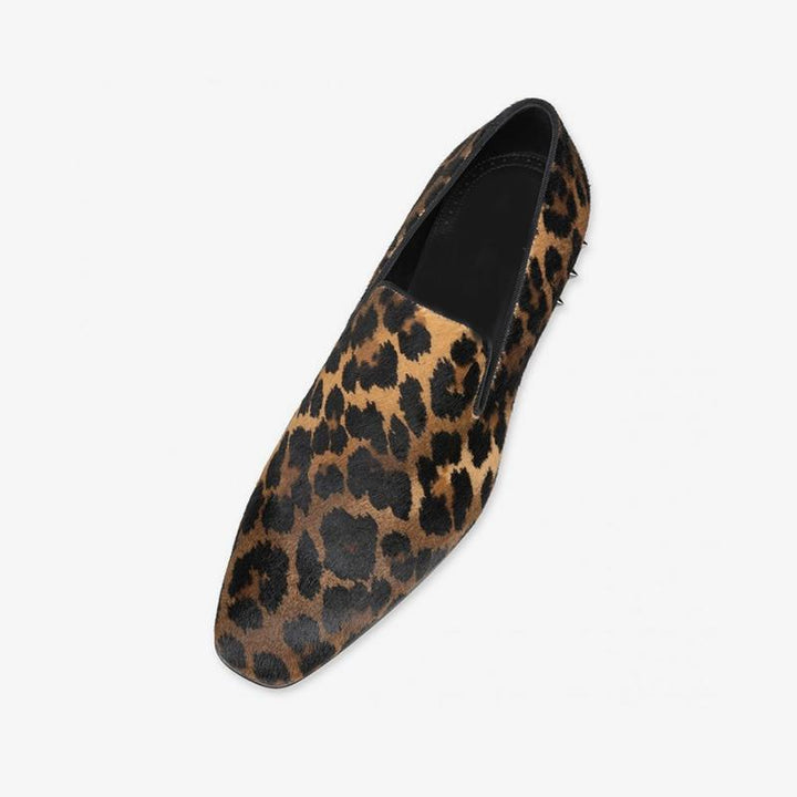 Leopard Slip-On Men Flat Loafers Studs - ARNO CONTI