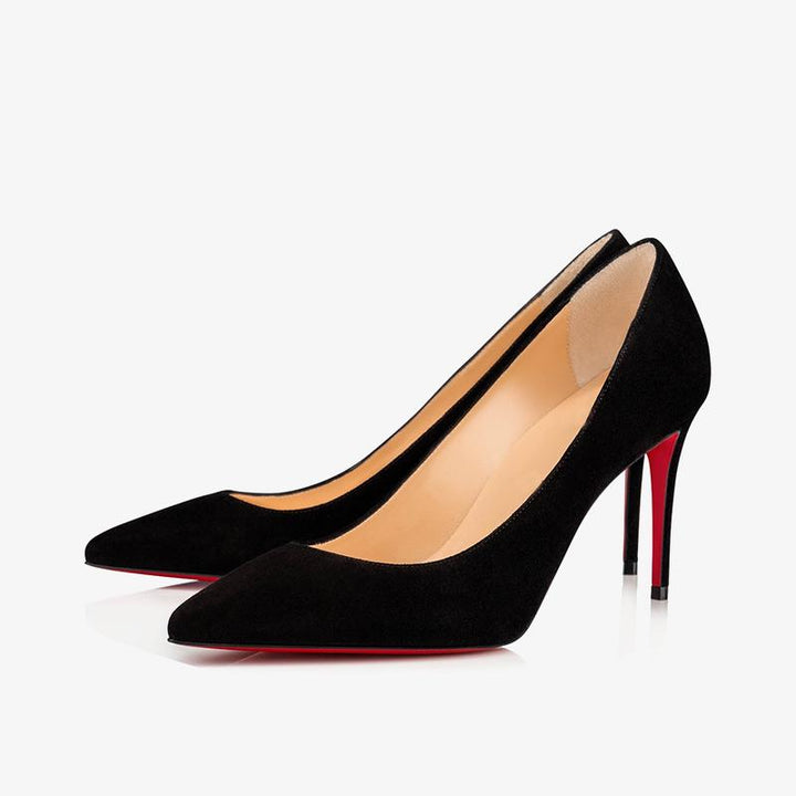 Black Calf Suede Pointed Toe Pumps - ARNO CONTI
