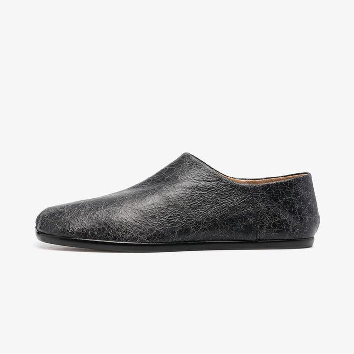 Black Split-Toe Leather Slippers - Arno Conti Shoe