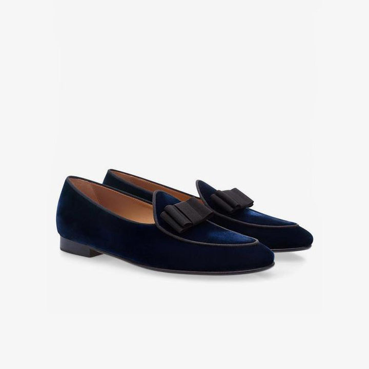 Velvet Round Toe Loafers with Bow - Arno Conti Shoe