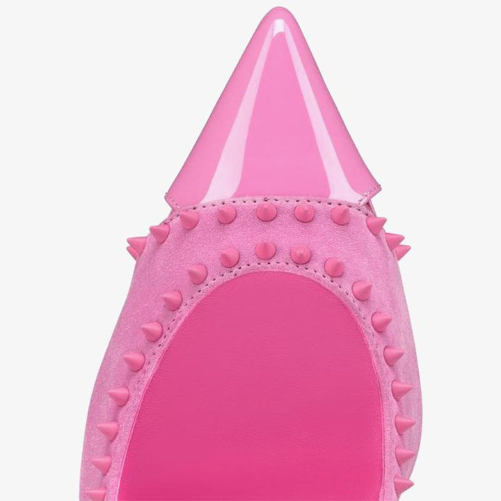 Bubblegum Pink Patent Leather Spiked Pumps - ARNO CONTI
