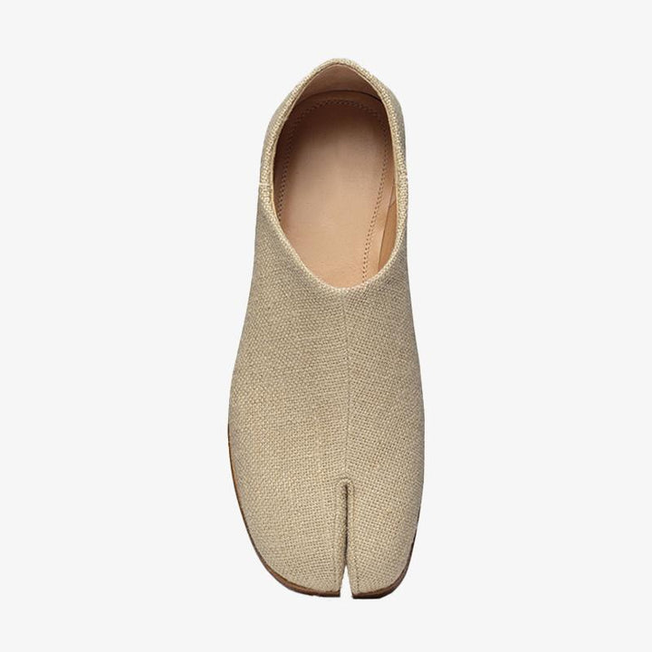 Fabric Beige Split-Toe Slip-Ons - Arno Conti Shoe