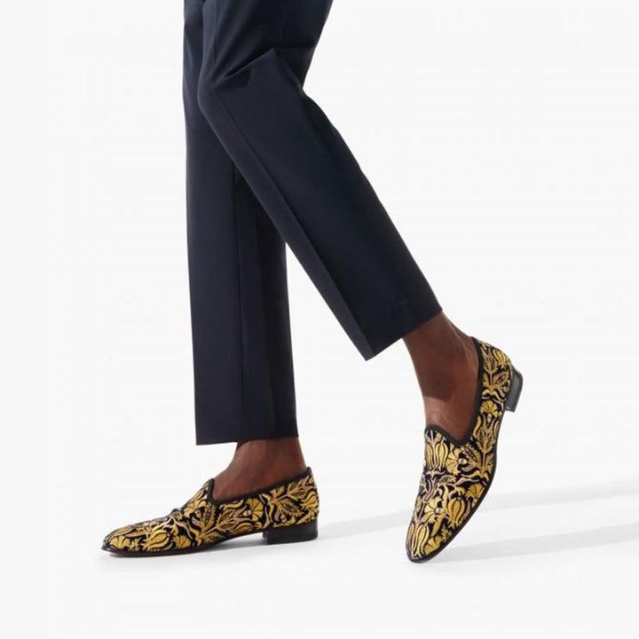 Velvet Slip-ons Men Gold Embroidered Loafers - ARNO CONTI