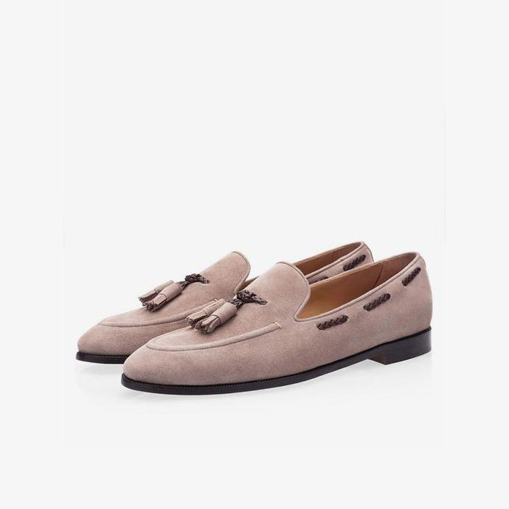 Men's Pink Suede Loafers with Tassel - Arno Conti Shoe