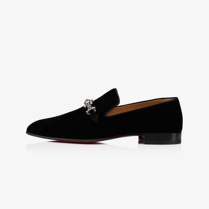 Chain Strap Loafers Men Slip-on Velvet Black - ARNO CONTI