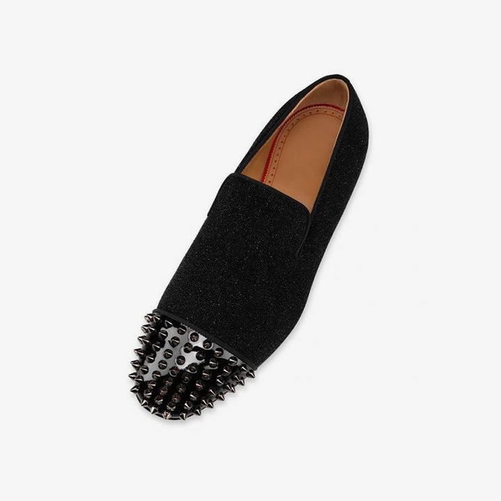 Glitter Flat Studs Spike Loafers Leather - ARNO CONTI