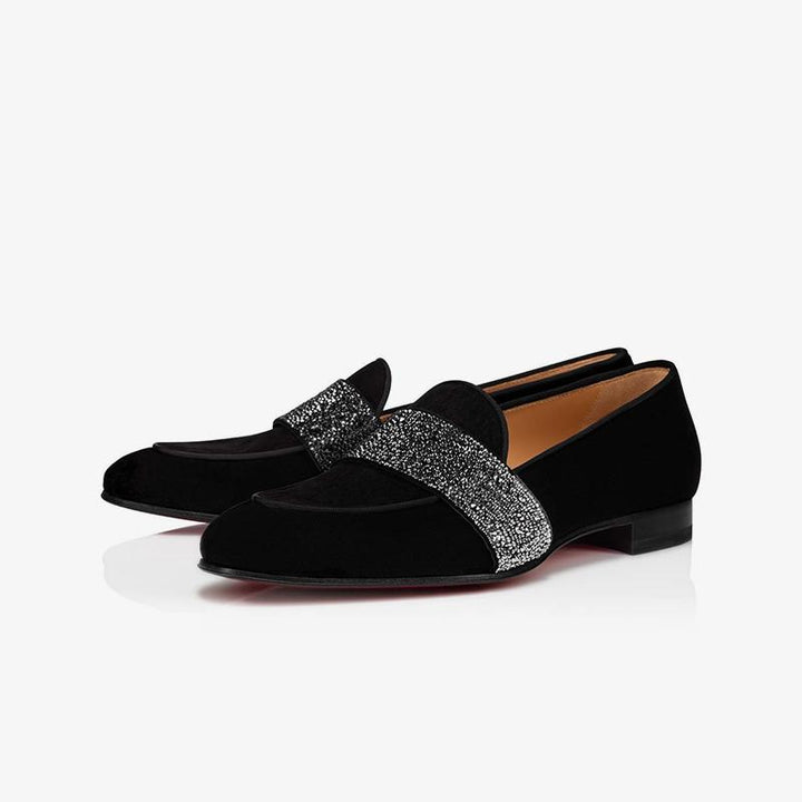 Velvet Rhinestone Loafers Calf Flat Shoes - ARNO CONTI