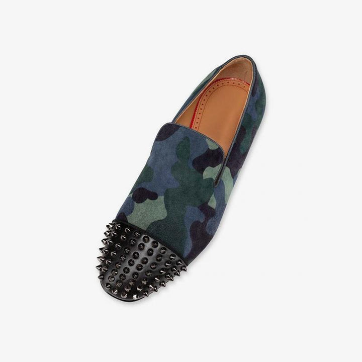 Suede Blue Camo Men Spikes Leather - ARNO CONTI