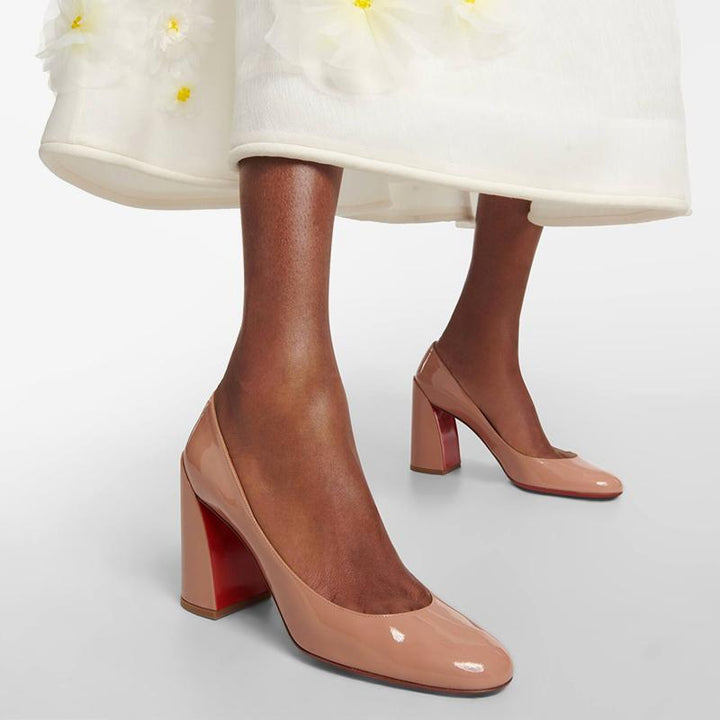 Nude Leather Round-Toe Pumps - ARNO CONTI