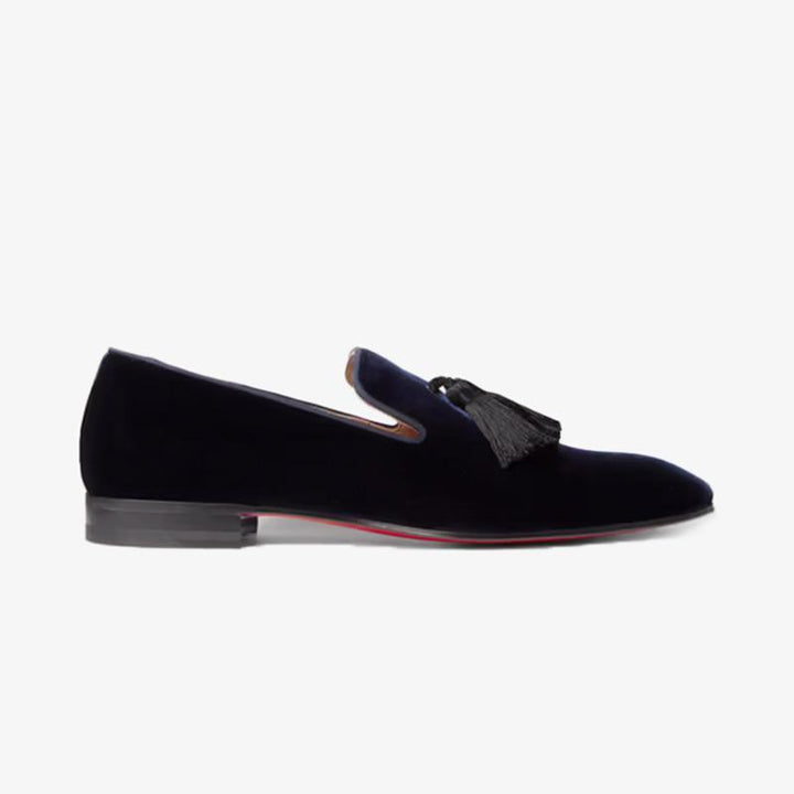 Blueberry Velvet Fringe Slip On Loafers - ARNO CONTI
