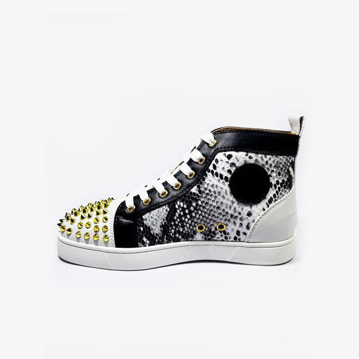 Snakeskin Shoes Rivets Leather Sneakers - ARNO CONTI